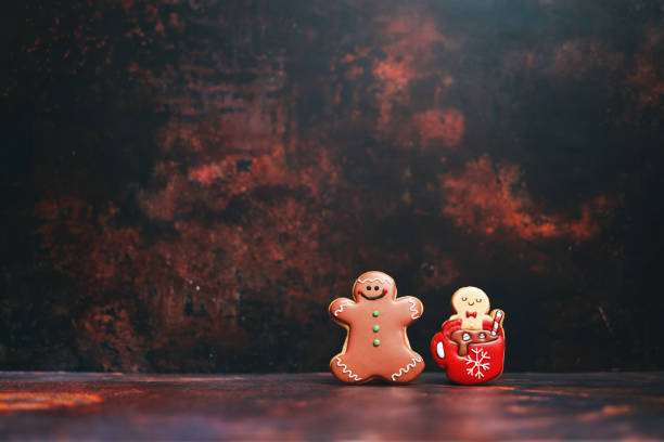 Decorated Gingerbread Christmas Cookies on Christmas Background