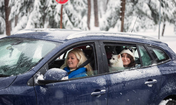 istock Young happy family going on a road trip during winter day 1448598046