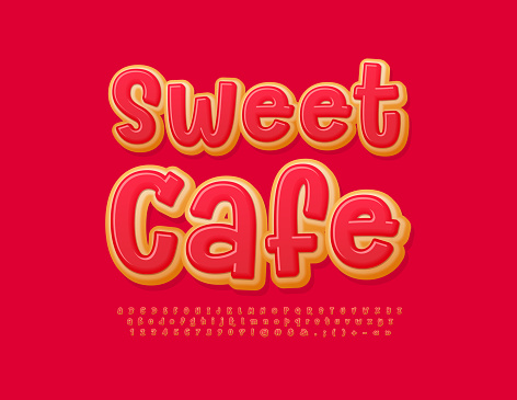 istock Vector bright emblem Sweet Cafe with delicious set of Alphabet Letters, Numbers and Symbols 1448602524