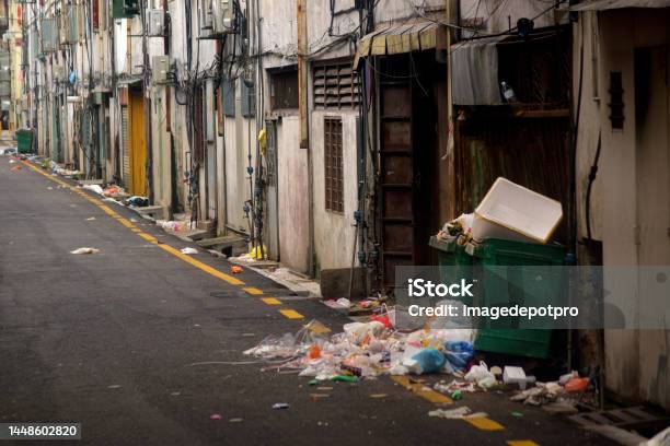 Residential Area Dirty City Street Stock Photo - Download Image Now - Alley, Apartment, Architectural Feature