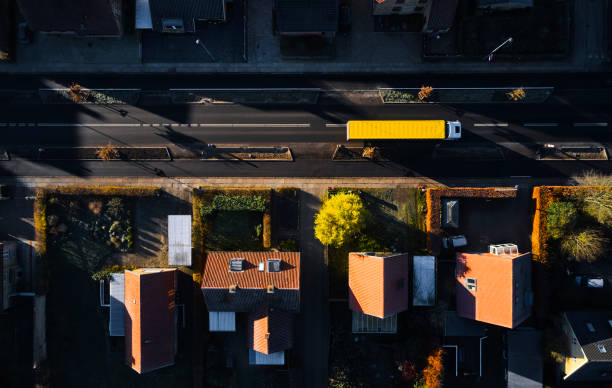 Residential district in Odense with yellow truck