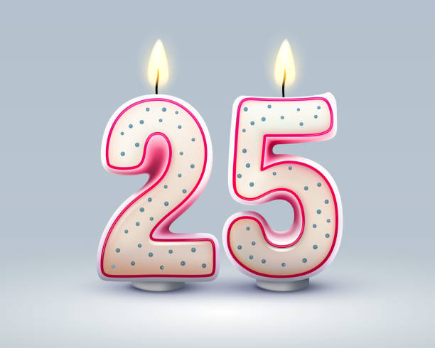 Happy Birthday years. 25 anniversary of the birthday, Candle in the form of numbers. Vector Happy Birthday years. 25 anniversary of the birthday, Candle in the form of numbers. Vector illustration number 25 stock illustrations