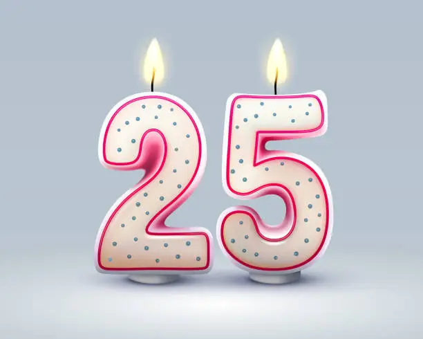 Vector illustration of Happy Birthday years. 25 anniversary of the birthday, Candle in the form of numbers. Vector