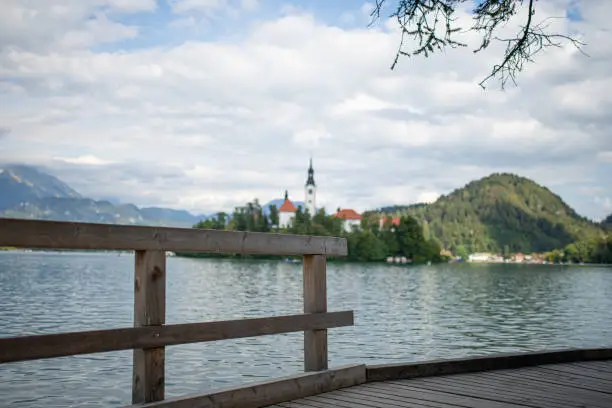 wooden walkway surrounding the lego bled slovenia