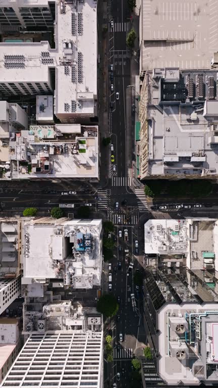 Top Down Aerial Shot of 7th St & Grand Avenue in Downtown Los Angeles - Vertical