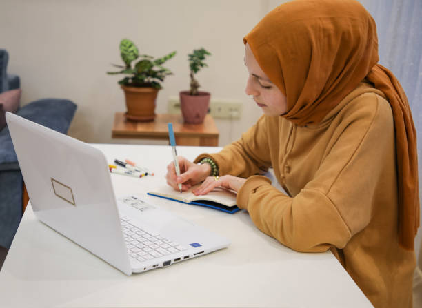 istock Muslim woman working at home 1448612014