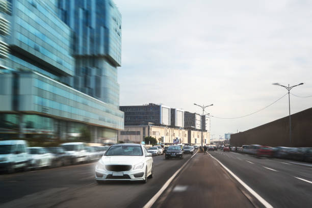 istock a car rolling fast and corporate buildings - Casablanca - Morocco 1448618588