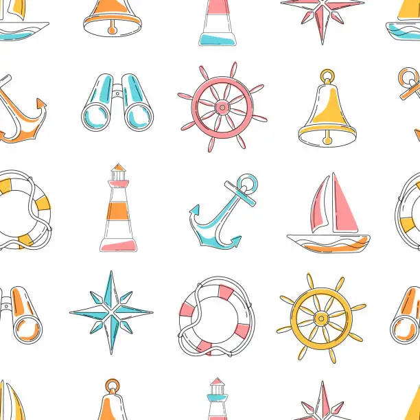 Vector illustration of Childish Nautical Vector Seamless Pattern