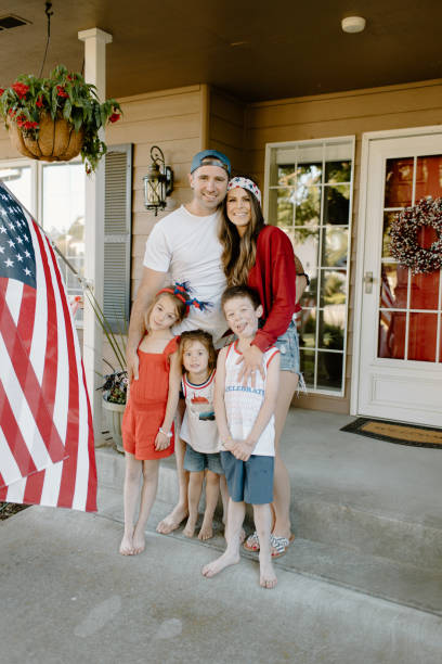istock Happy family celebrating Independence Day 1448621076