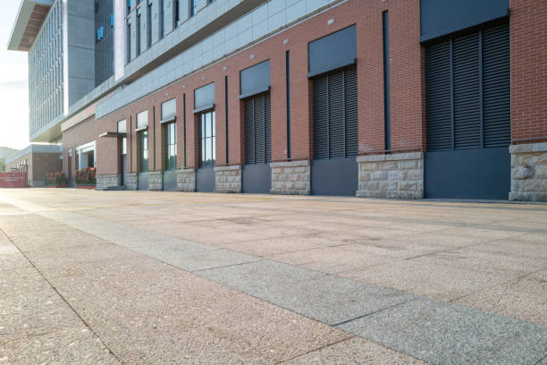 istock Modern architecture. The square outside the red brick building 1448621947