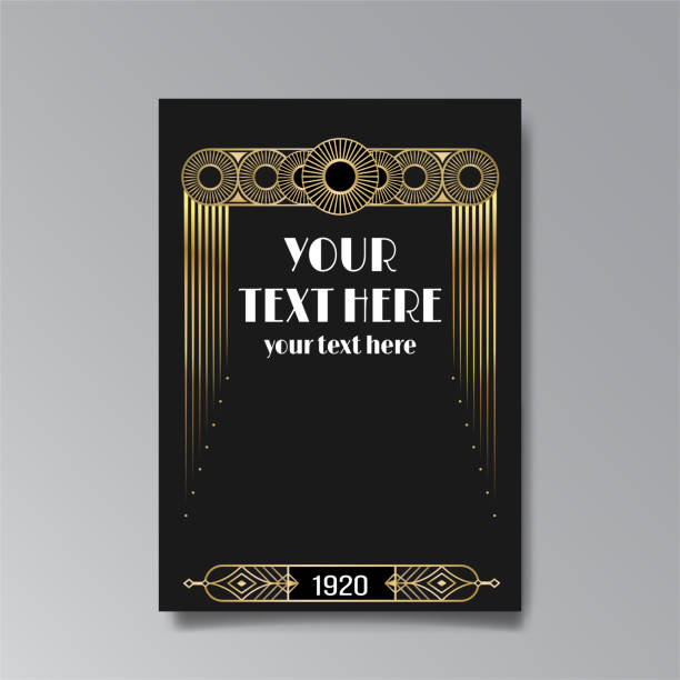 Art Deco A4 page template, retro style for web and print Art Deco A4 page template, retro style for web and print, city and the lights pattern with golden lines. Modern design for menu or flyer, luxury gentle design gatsby stock illustrations