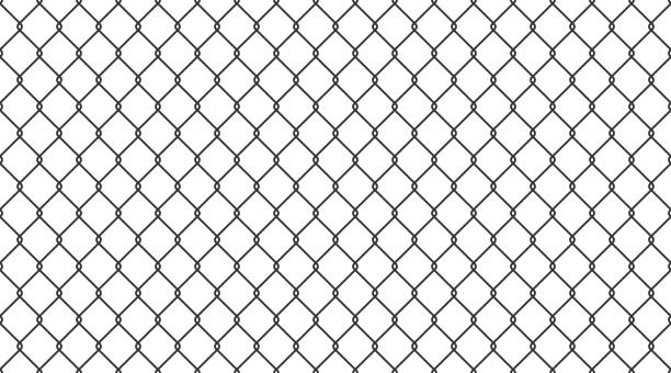 Steel wire chain link fence seamless pattern. Metal lattice with rhombus, diamond shape silhouette. Grid fence background. Prison wire mesh seamless texture. Vector illustration on white background Steel wire chain link fence seamless pattern. Metal lattice with rhombus, diamond shape silhouette. Grid fence background. Prison wire mesh seamless texture. Vector illustration on white background. mma background stock illustrations
