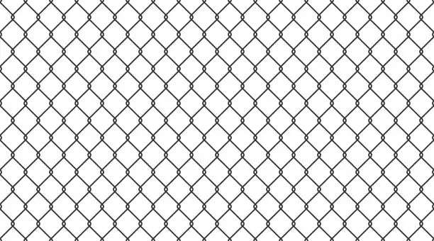 Vector illustration of Steel wire chain link fence seamless pattern. Metal lattice with rhombus, diamond shape silhouette. Grid fence background. Prison wire mesh seamless texture. Vector illustration on white background