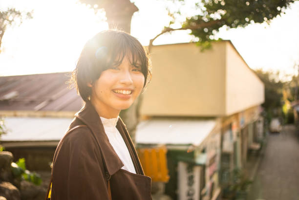 Asian woman sightseeing in Japan.Strolling through an old Japanese town.