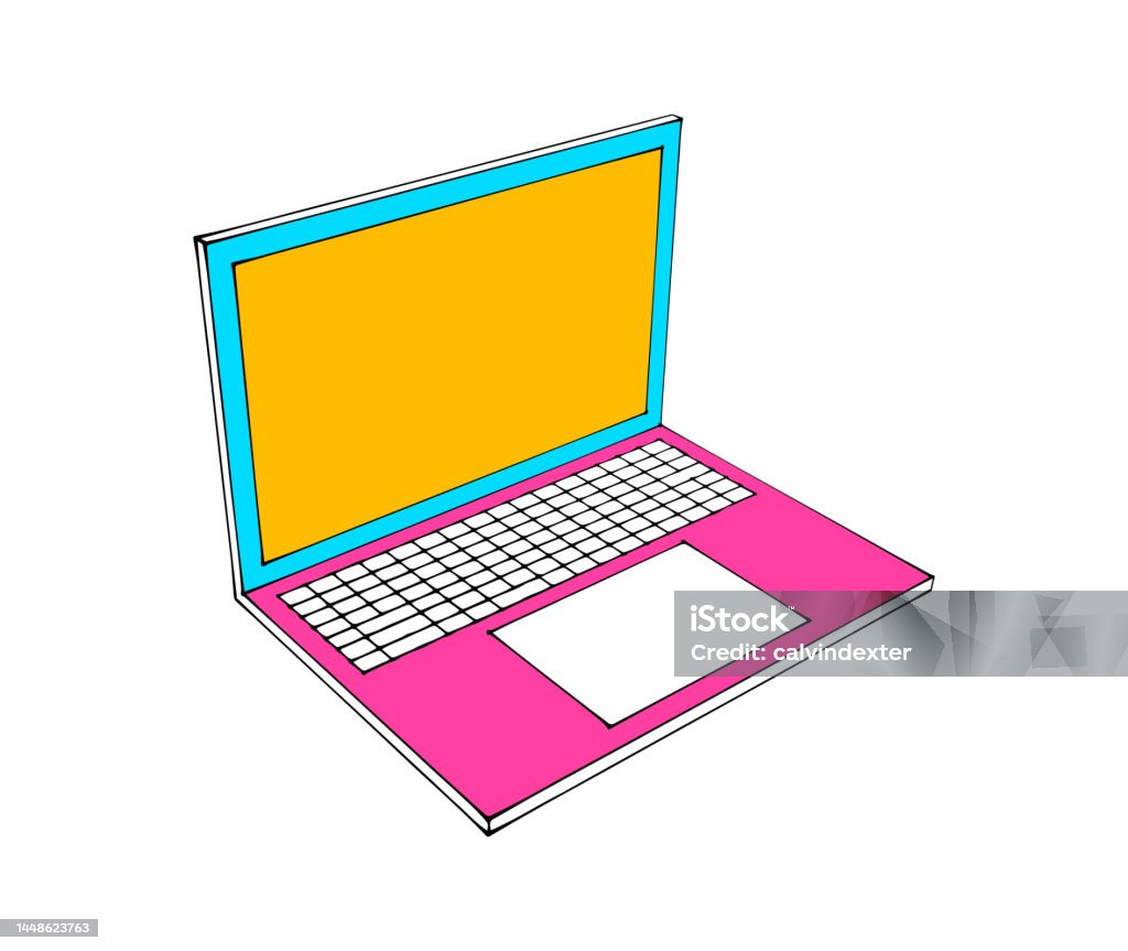 Computer Color Sketc Laptop Computer Sketch Design Stock Illustration - Download Image Now ...