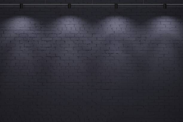 istock Dark old brick wall background with lamps 1448624984
