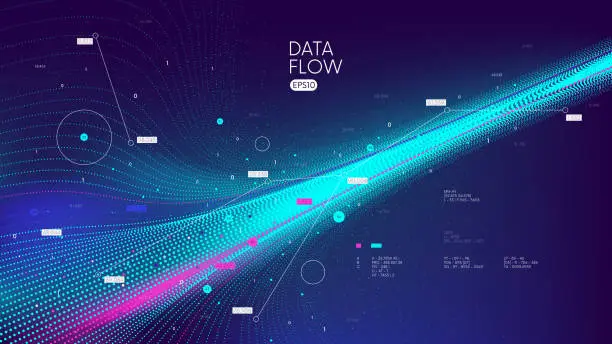 Vector illustration of Database organization visualization analytics and statistics of digital information, innovative processing and analysis of unstructured big data stream, tech vector background