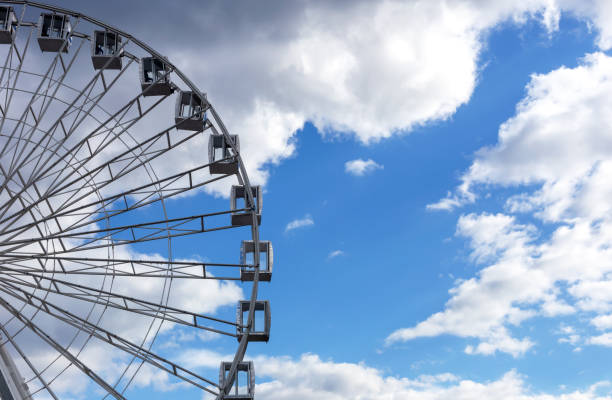 istock Ferris wheel and light blue sky with white clouds 1448626876