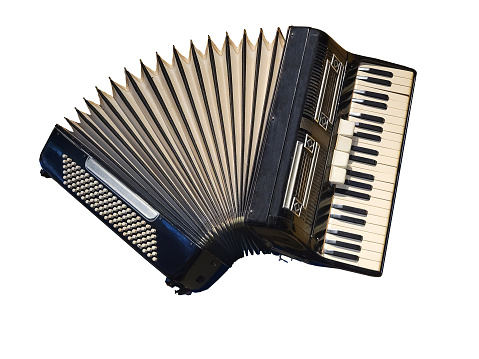 accordion on white background, view from overhead, no people, cut out