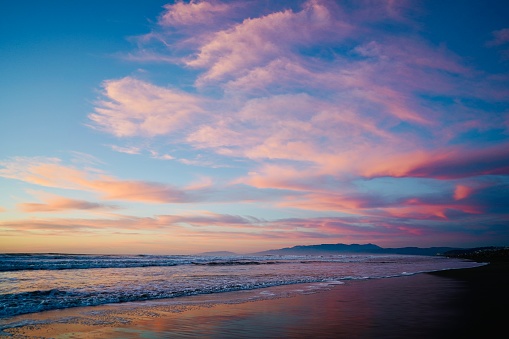 A pink sunset at Ocean Beach, California