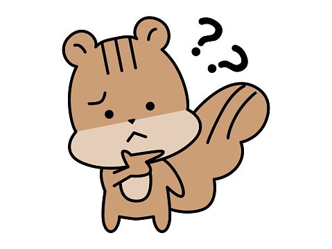 A squirrel character who is worried about skipping the question marks.
Cute and funny animal is expressing emotion.
