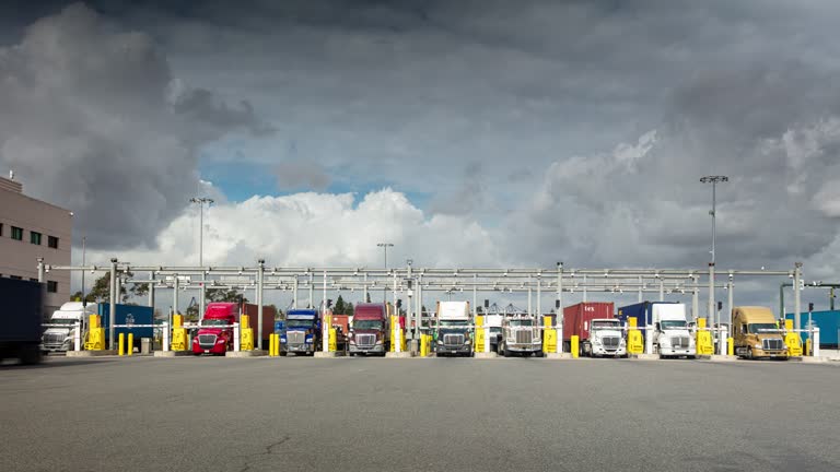 Trucks Entering Container Terminal - Time Lapse