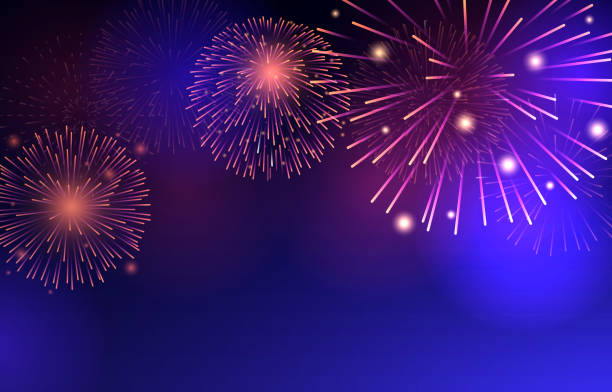 istock Happy New Year Fireworks Party Bright Night Sky Background 1448645422
