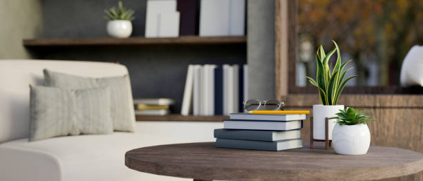 istock close-up image, Rustic wood coffee table with decor in beautiful and cozy comfortable living room 1448653674
