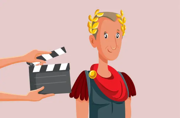 Vector illustration of People Filming Historical Biopic Movie of Julius Caesar Vector Cartoon