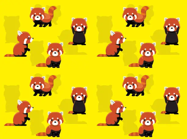 Vector illustration of Red Panda Poses Cute Character Seamless Wallpaper Background
