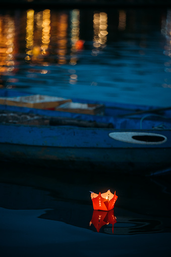 Lanterns being floated down the river in Hoi An, Ancient Town.