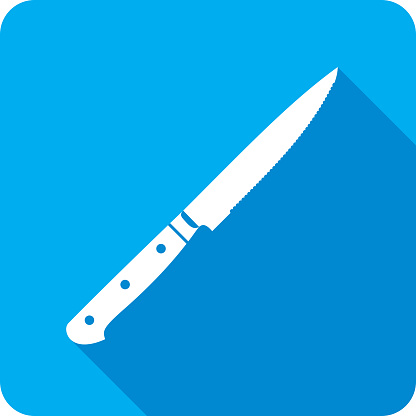 Vector illustration of a blue kitchen knife icon in flat style.