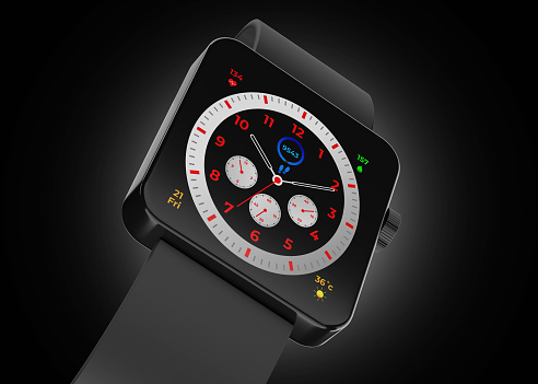 Detailed Smart Watch Fitness Tracker with Crown - 3D Illustration Render