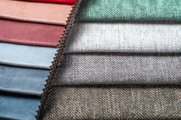 istock Multi colored set of upholstery fabric samples for selection, collection of textile swatches 1448680613