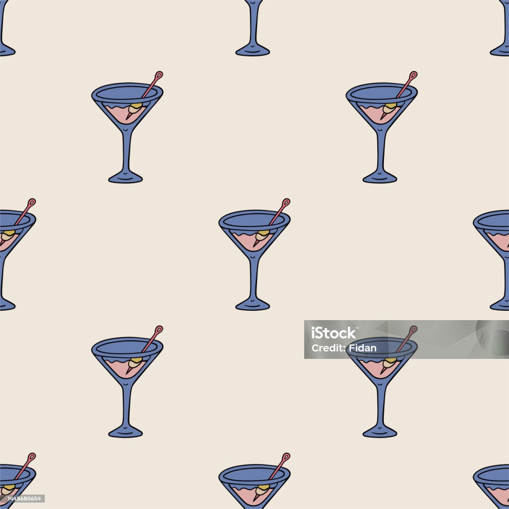 Cocktail Glass Repeat Pattern Martini Glass Vector Seamless Pattern Cute Repeat Background For ...