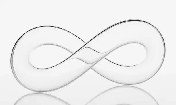 Glass infinity shape on white background