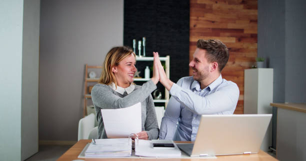 istock Happy Celebrate Doing Tax And Budget 1448682099