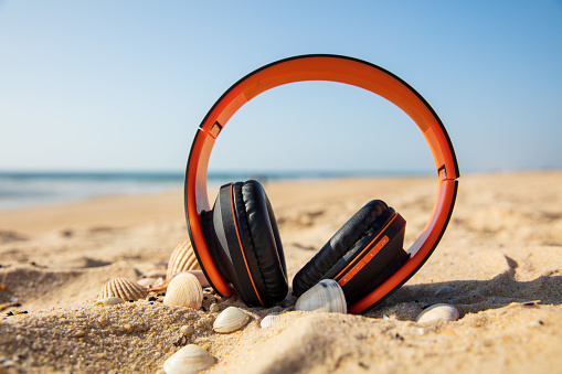 Music beach relax- headphone on the beach