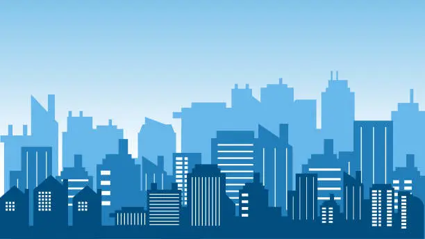 Vector illustration of Silhouette city building in the morning and bright sky