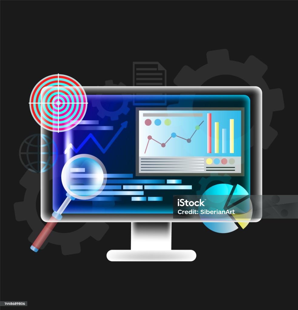 Computer Analytics Stock Photo Seo Vector Computer Monitor With Analytics Graph Stock Illustration ...