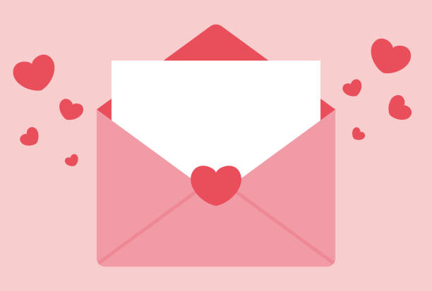 valentinstag vektorhintergrund mit einem liebesbrief und herzen für banner, karten, flyer, social media wallpaper, etc. - love letter stock-grafiken, -clipart, -cartoons und -symbole