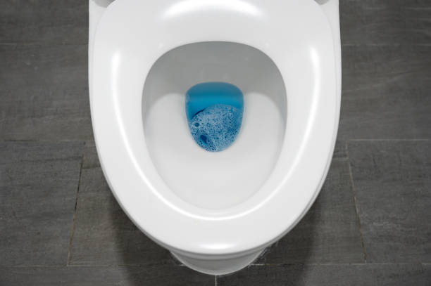 istock White toilet flushing bowl with open lid on ceramic grey in the bathroom 1448690513