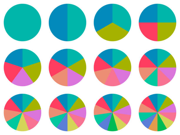 ilustraciones, imágenes clip art, dibujos animados e iconos de stock de conjunto de gráficos circulares de 2 divisiones a 12 divisiones - parte de