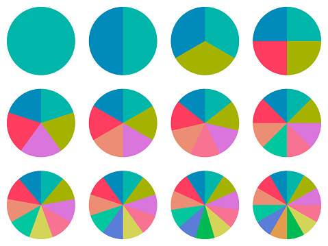 istock Set of pie charts from 2 divisions to 12 divisions 1448691884