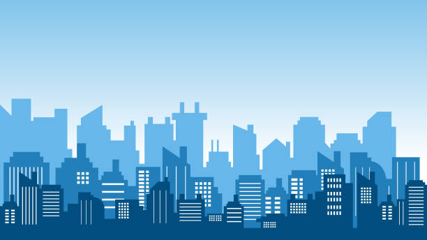 City background with many buildings in the morning City background with many buildings in the morning. Collection city vector hospital building at night stock illustrations