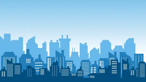Vector illustration of City background with many buildings in the morning