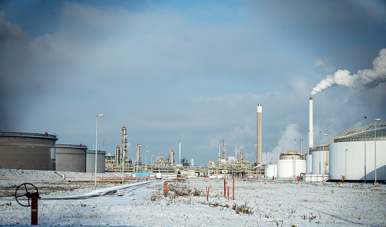 Oil refinery in Germany on a sunny day in winter.