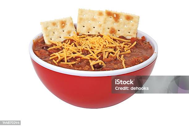 Chili With Cheese Beans And Crackers Stock Photo - Download Image Now - Chili Con Carne, Chili Pepper, Bowl