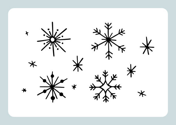 illustrations, cliparts, dessins animés et icônes de flocons de neige de noël dessinés à la main - cristaux-de-neige