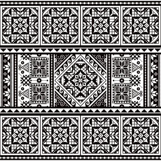 Vector illustration of Ukrainian Easter eggs  Pysanky vector seamless folk art vecrtical pattern - Hutsul traditional geometric design in red, black and white